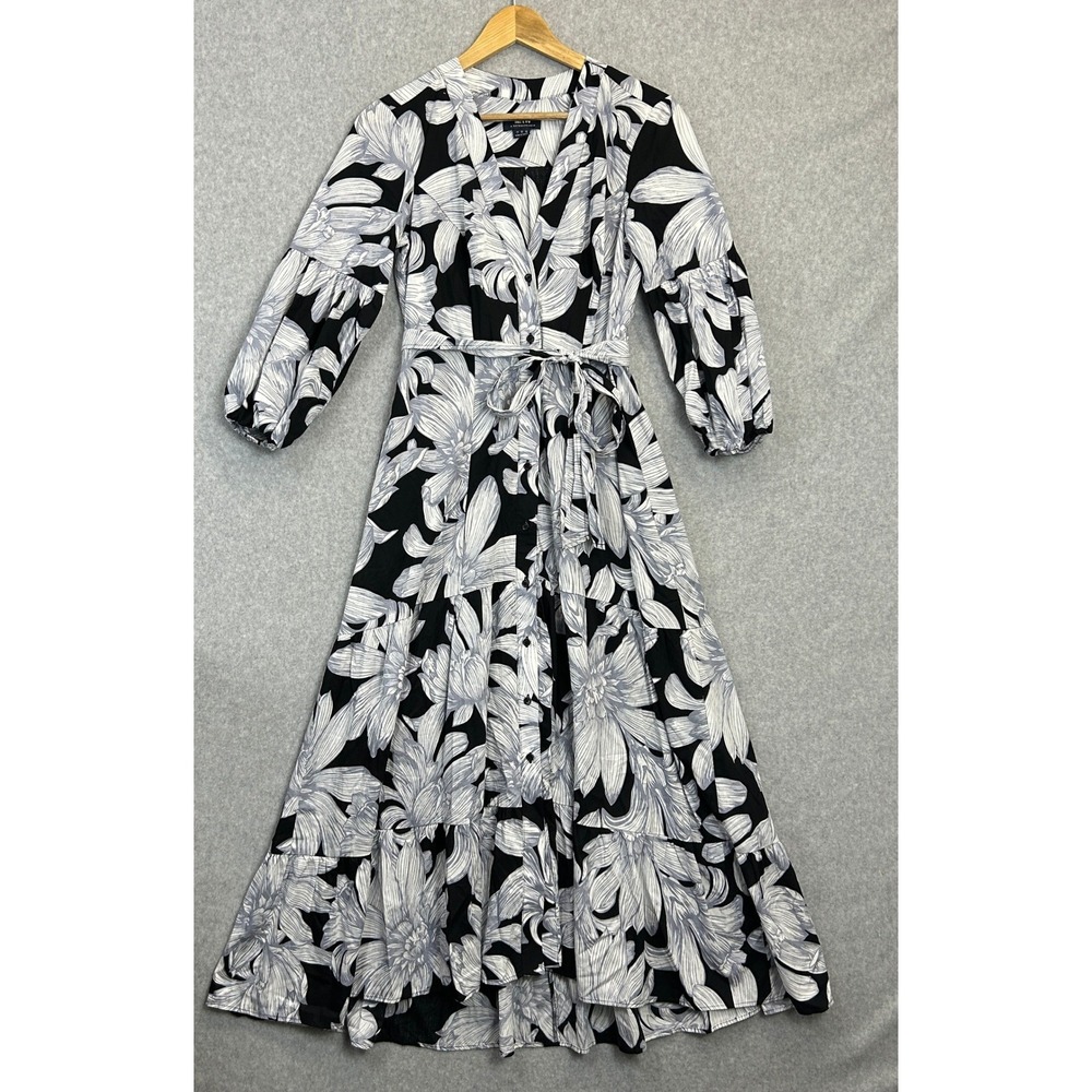 Maeve Anthropologie Midi Dress Dark Floral 3/4 Sleeve Preppy Romantic Size 2